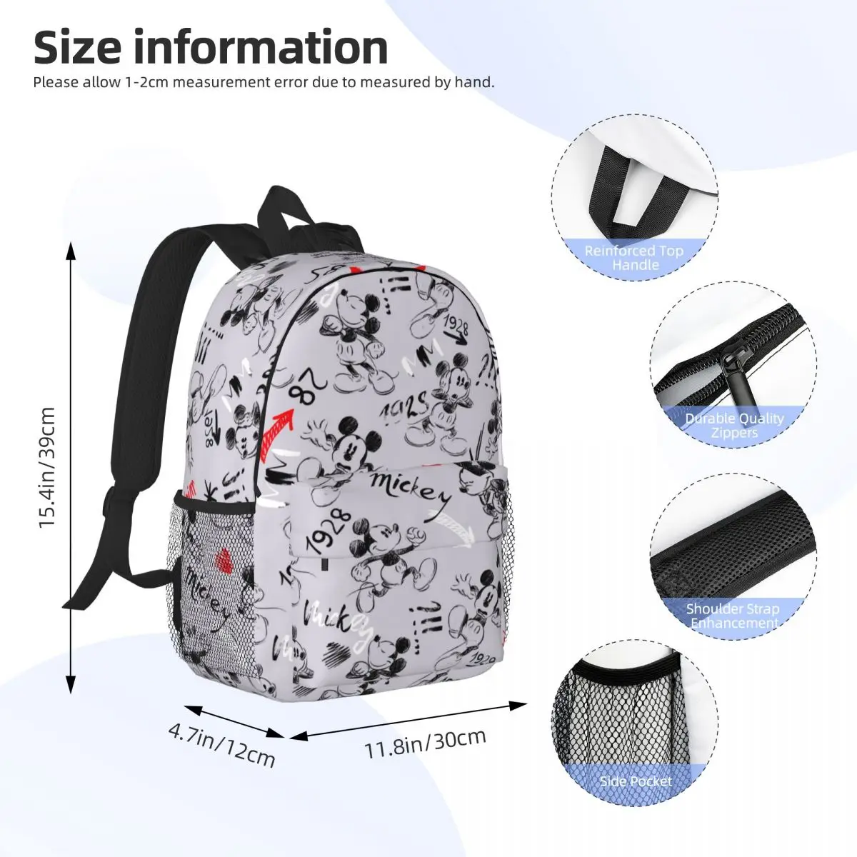 Mickey Mouse Neuer modischer, wasserdichter College-Rucksack mit hoher Kapazität, trendige Laptop-Reise-Büchertasche, 38,1 cm