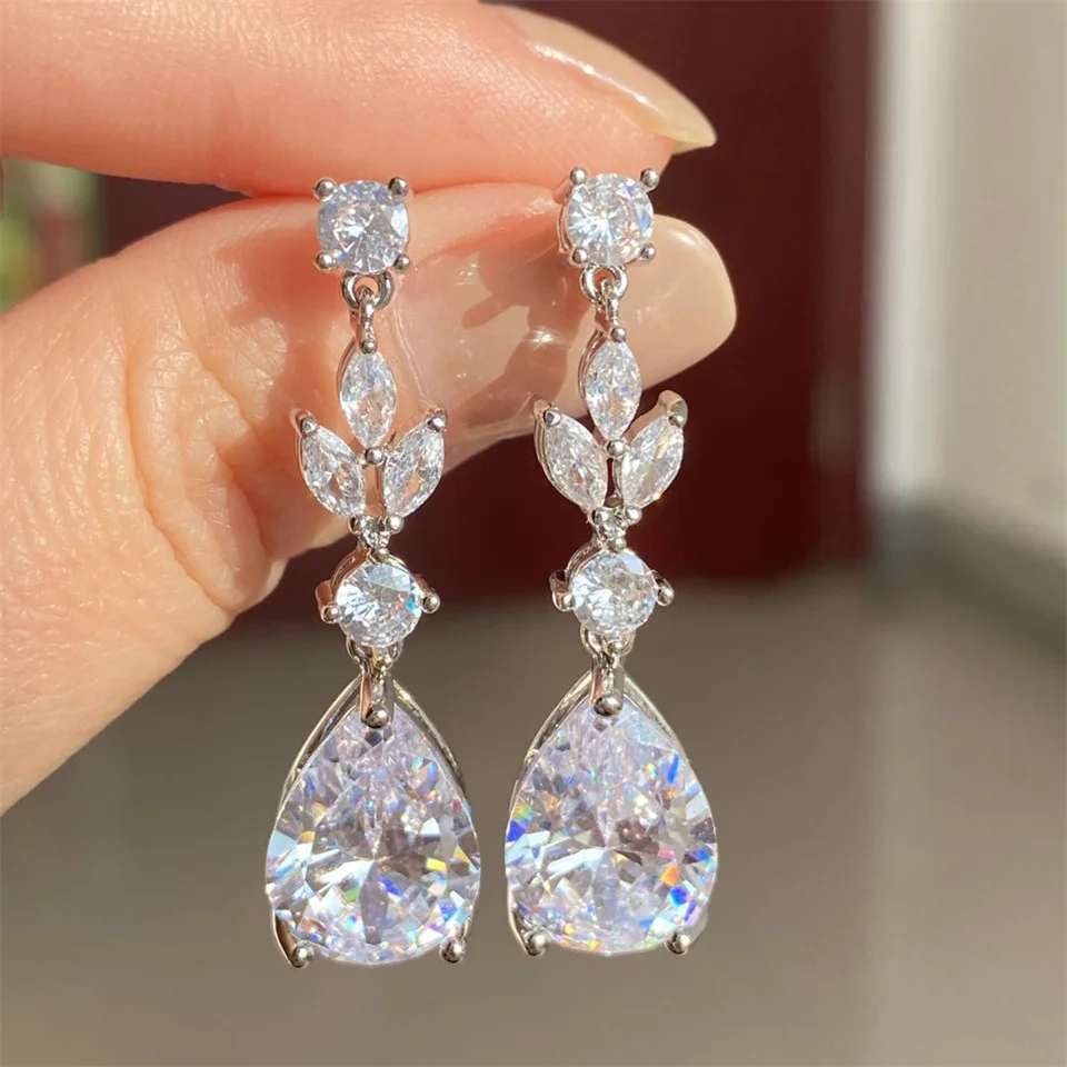 Zakol Luxus Zirkonia Halskette Ohrringe Ringe Set für Frauen Shinny Wasser tropfen Blatt cz Braut Hochzeit Schmuck Sets – Detail 8