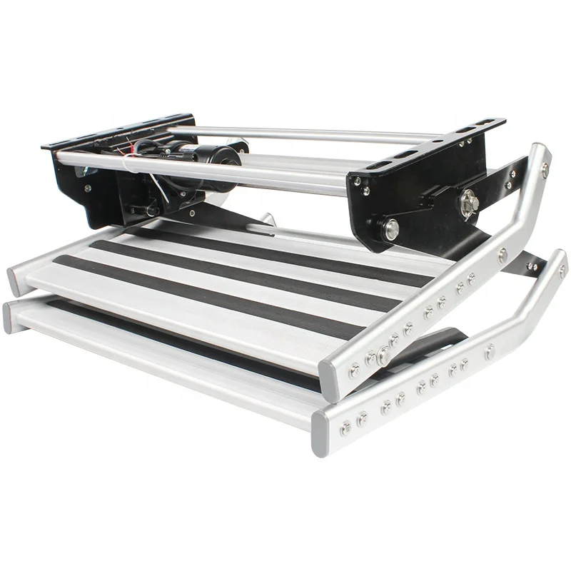 RV Caravan Step Double Folding Aluminum Alloy Step With LED Light Electric Control Anti-Slip Durable