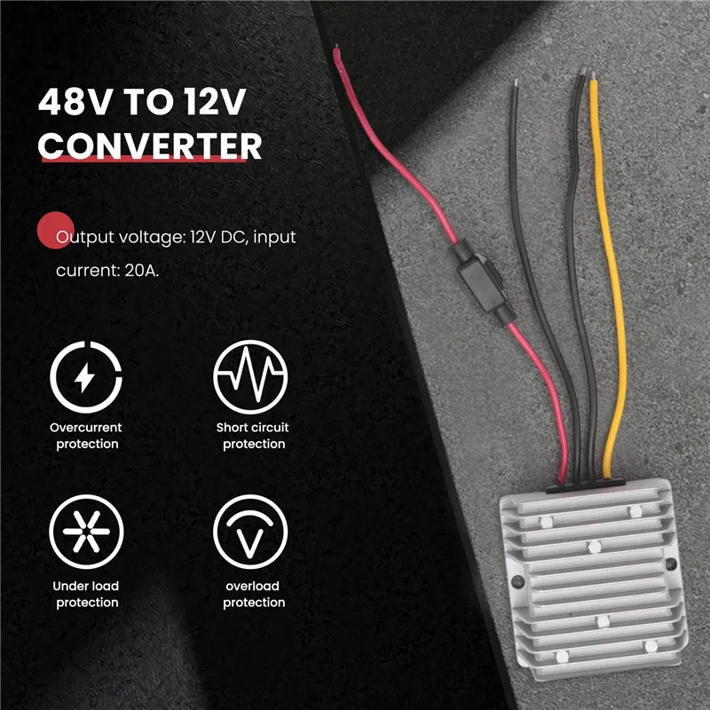 DC 36V/48V do 12V 20A Przetwornica napięcia Regulator DC Reduktor Step Down Buck Transformator Przetwornica mocy z bezpiecznikiem