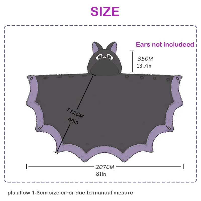 Kawaii Cartoon Bat Y2k Blanket Plush Pajamas Anime Cloak Costume Halloween Cloak For Adults Winter Ponchos Women Hooded Cape