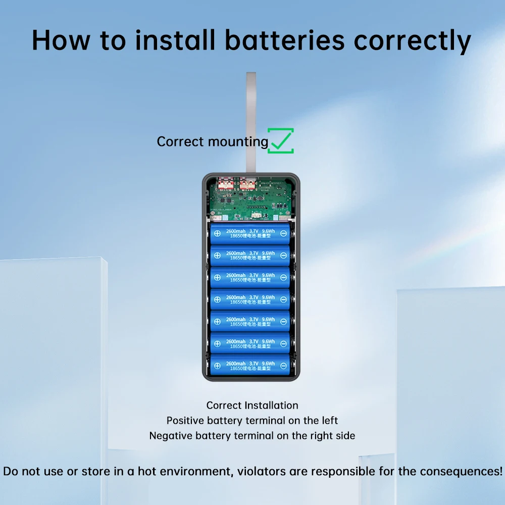 21-teiliges 18650 Batteriegehäuse DIY Mobile Power Box, lötfreies 22,5W Schnellladegerät mit DC/USB/Type-C Ausgang und LED-Licht für Outdoor-Stromversorgung – Detail 16