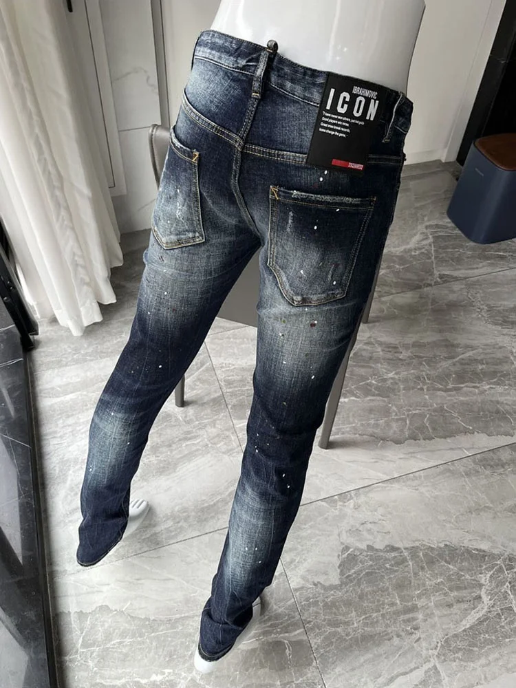 European Station Simple Youth Trendy Jeans Male D2 Elastic Skinny Slim Fit Trousers Dsq2 Washed All Year Round 24 New