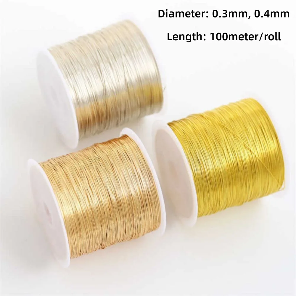 100m/roll Gold Plated Color Preserving Alloy Copper Wire 0.3mm 0.4mm Handmade Crafts Jewelry Making Wire Retro Hairpin