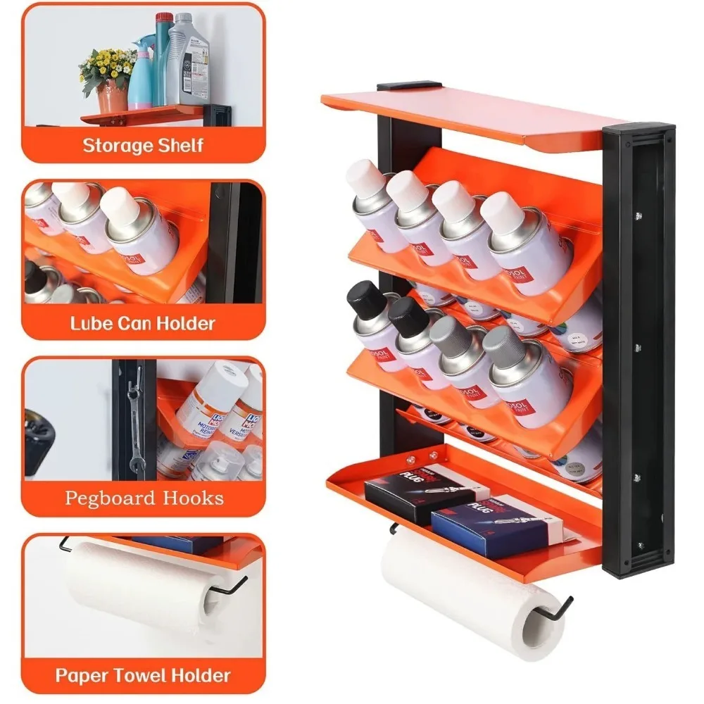 Spray Can Holder Wall Mounted Multilayer Spray Bottle Storage Rack Hangable Paper Towel Utility Tool Cabinet for Garage Workshop