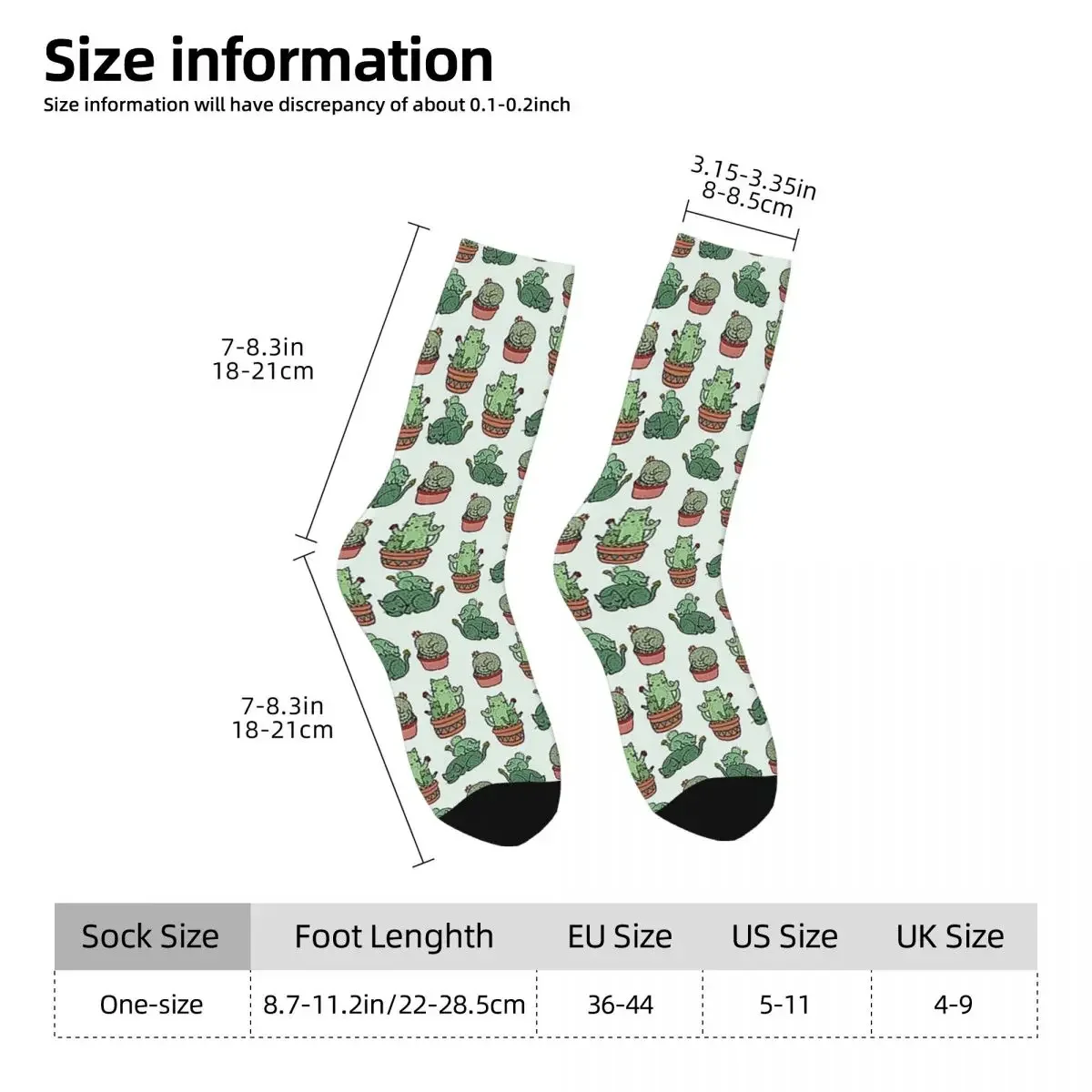 Cactus Cats Socks Harajuku Sweat Absorbing Stockings All Season Long Socks Accessories for Unisex Gifts