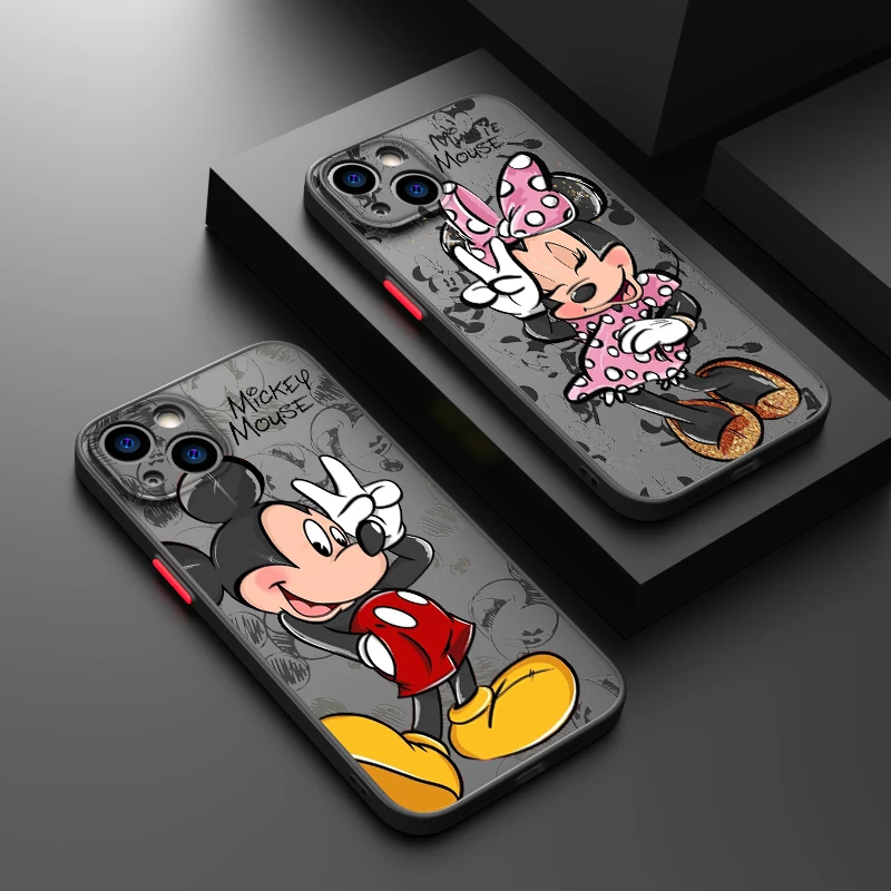 Cute Disney Mickey Minnie For iPhone 14 13 12 11 Pro Max XS Max X XR 7 8 Plus 6S 5S Frosted Translucent Phone Case