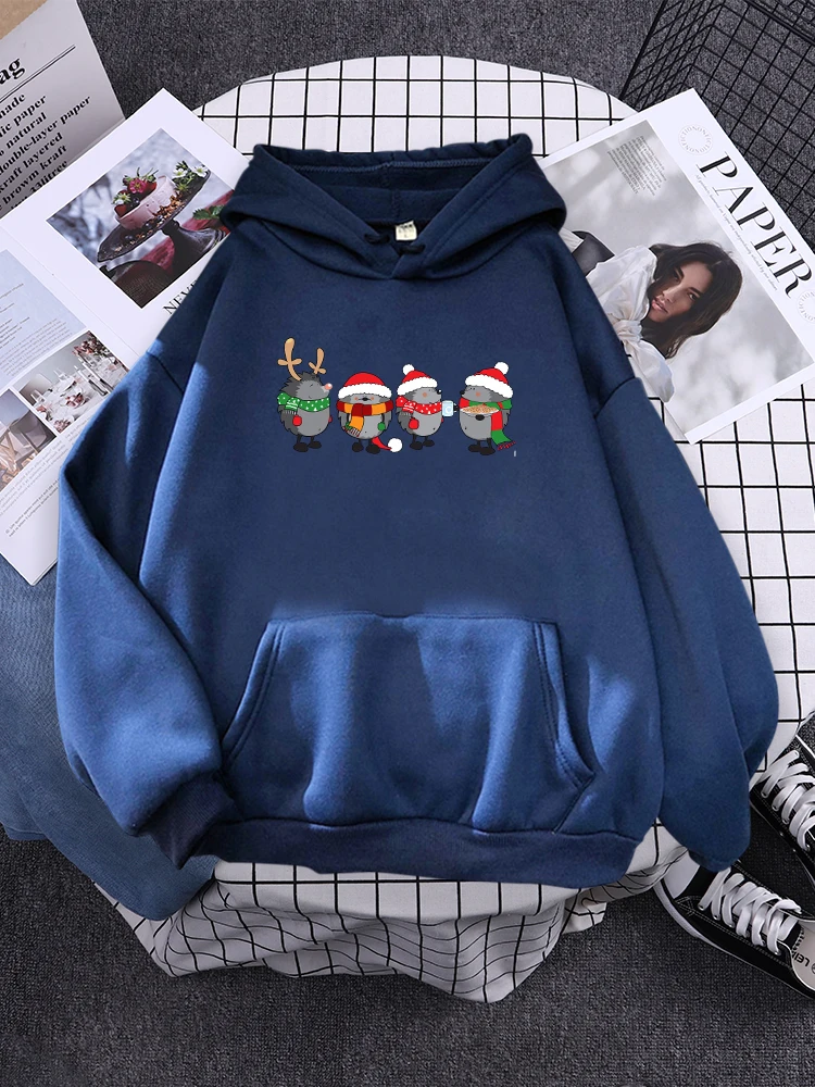 Christmas Hedgehogsman Hoodies Noel Gift Simple Loose Streetwears Personality Hat Rope Pullover Street Fashion Male Tracksuit