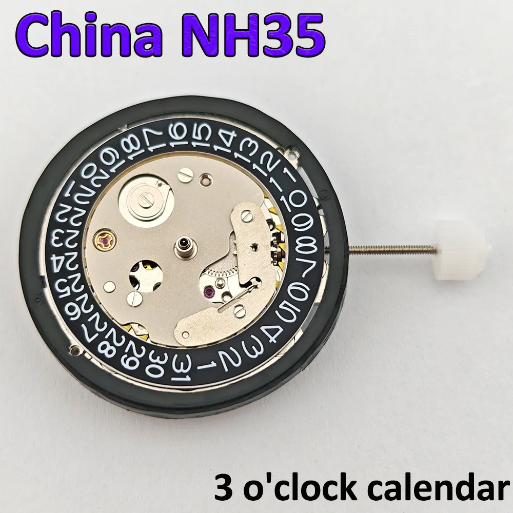 حركة NH35 الصينية يمكن أن تحل محل تاريخ حركة NH35 اليابانية عند الساعة 3 تقويم أسود ميكانيكي أوتوماتيكي عالي الدقة #1
