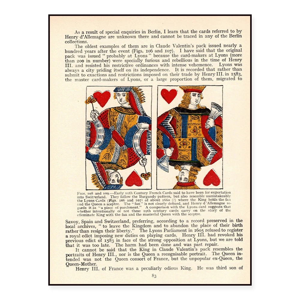 1930 Antique Playing Cards Print - King And Queen of Hearts - Early 19th Century Unique Gift Item
