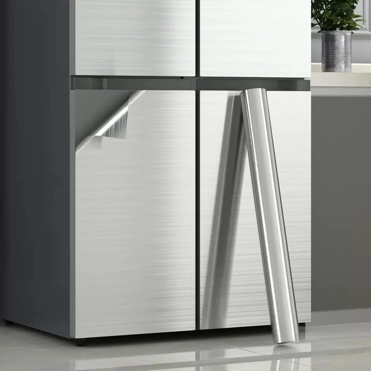 Filme Decorativo de Papel de Parede Removível em PVC Metalizado Prata, Impermeável e à Prova de Óleo para Eletrodomésticos, Cozinha e Elevadores