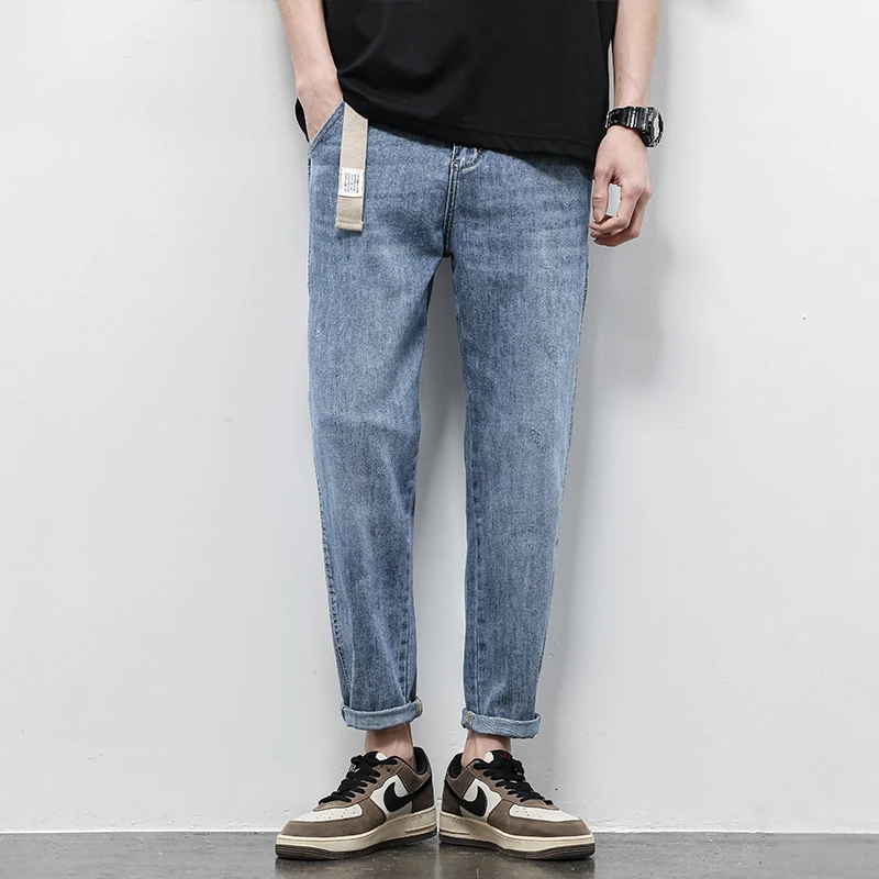 

Модные прямые джинсы для мужчин, летние тонкие повседневные джинсы, свободные универсальные джинсы, молодежные повседневные джинсы на все сезоны