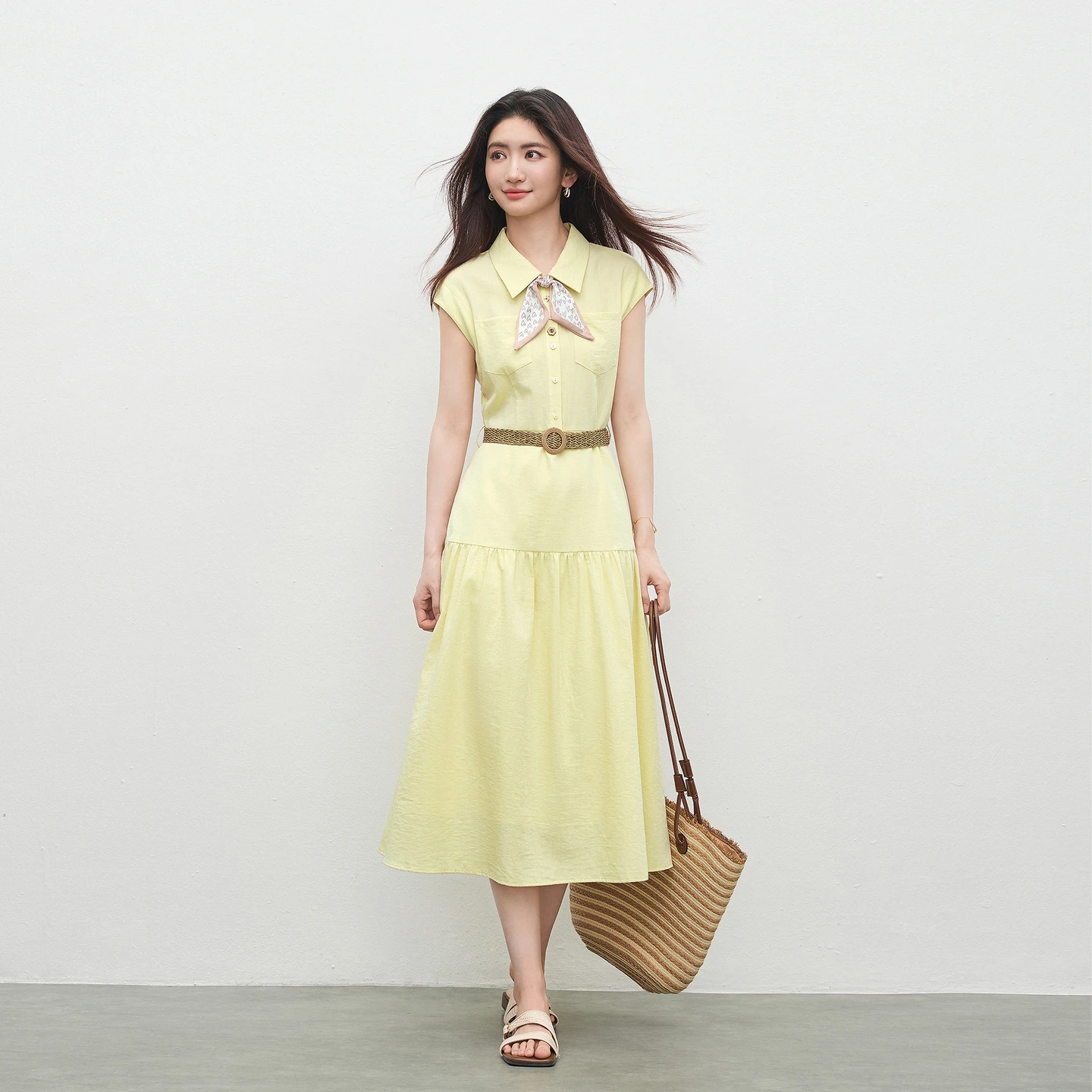 SENTUBILA Sleeveless Summer Dress for Women 2026 Lapel Collar Removable Belted Casual Simple Slim Commute Shirt Dress Q62LA7560