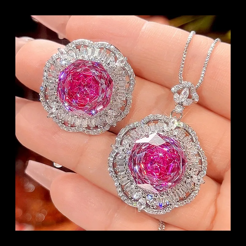 2025 New Zhuang Shengsheng Jewelry Copper Bottom Gold Plated Rose Cut Dragon Fruit Color Fashion Versatile Suit Women 14