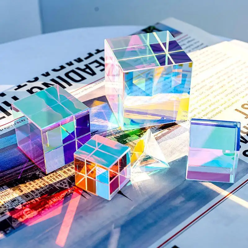 Mini K9 Crystal Prism Cube Optical Glass RGB Dispersion Prism X-Cube For Physics Teaching Art Decor Jewelry Making Craft DIY