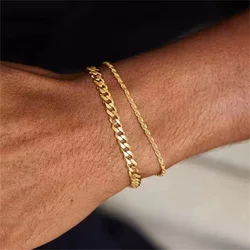 Silver Color Men's Stainless Steel Bracelet Hip Hop Cuban Chain Bracelet Trendy Matching Jewelry Fashion Accessories