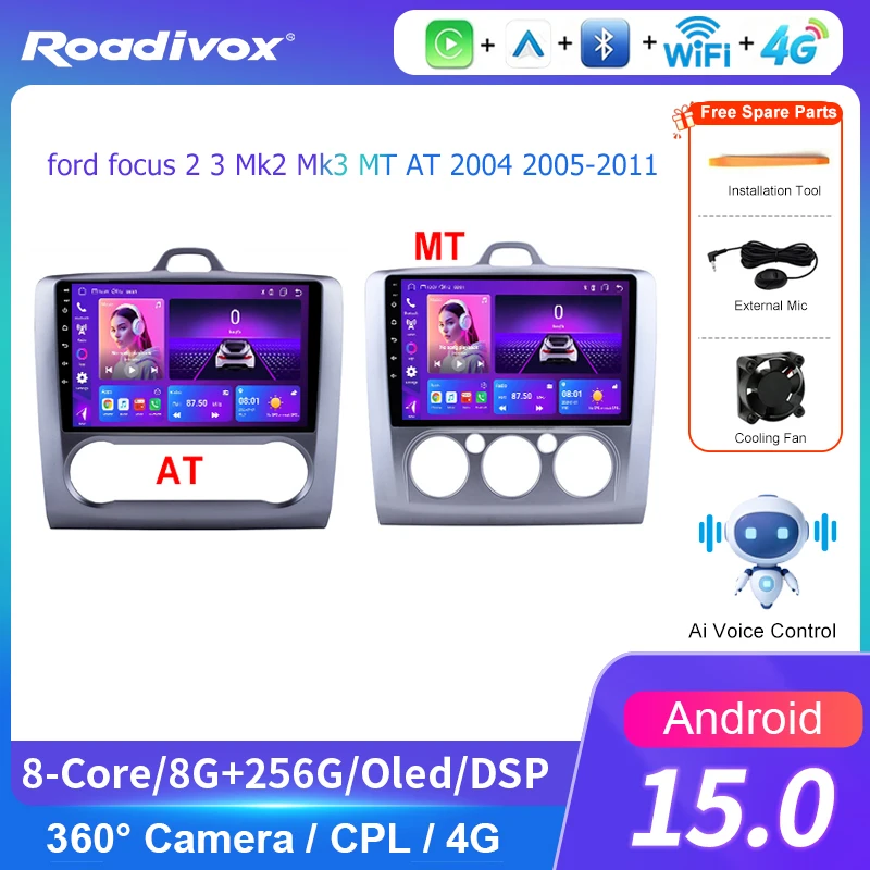AI VOICE roadivox Android car radio for ford focus 2 3 Mk2 Mk3 MT AT 2004 2005stereo Navigation video Multimedia Player tape