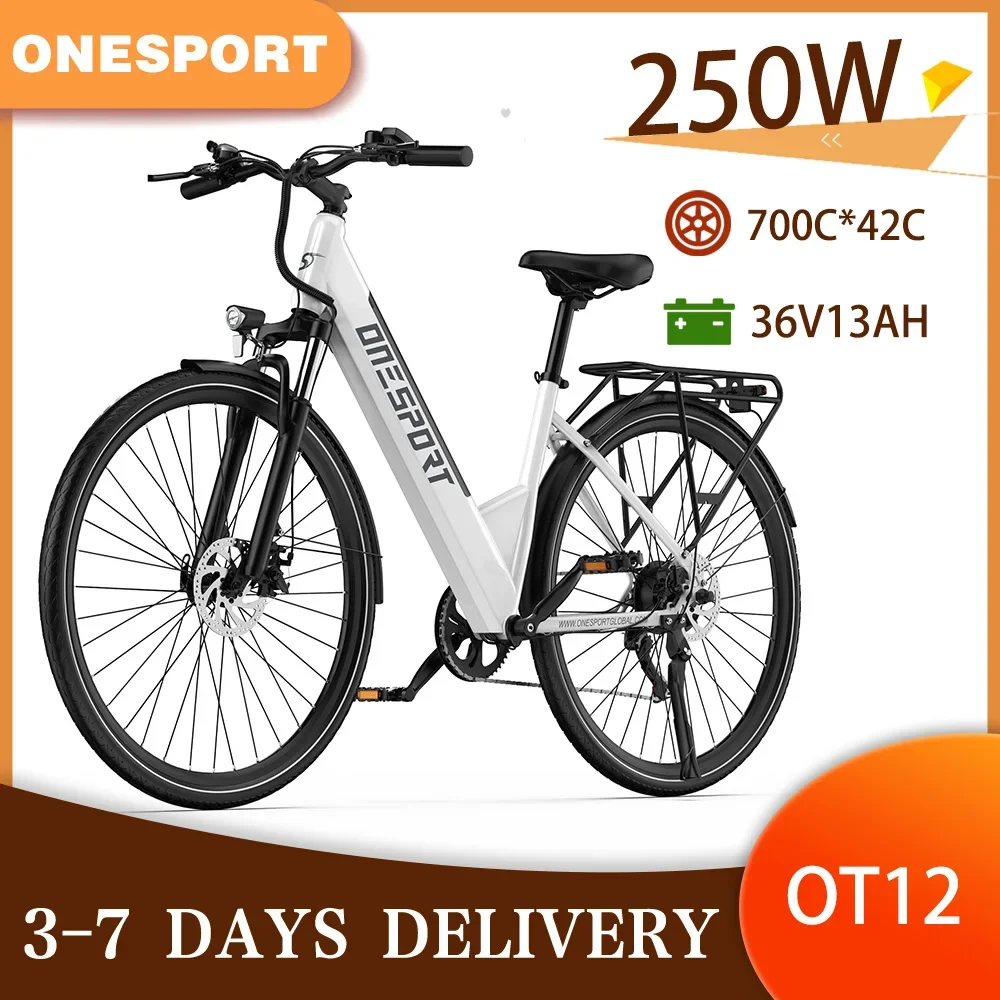 Bicicleta Eléctrica Onesport OT12 Estándar Europeo, Batería de Litio de 36V13Ah, Motor Trasero de 250W, 700C*42C, Bicicleta Eléctrica Urbana, Bicicleta Eléctrica con Cambio 7S