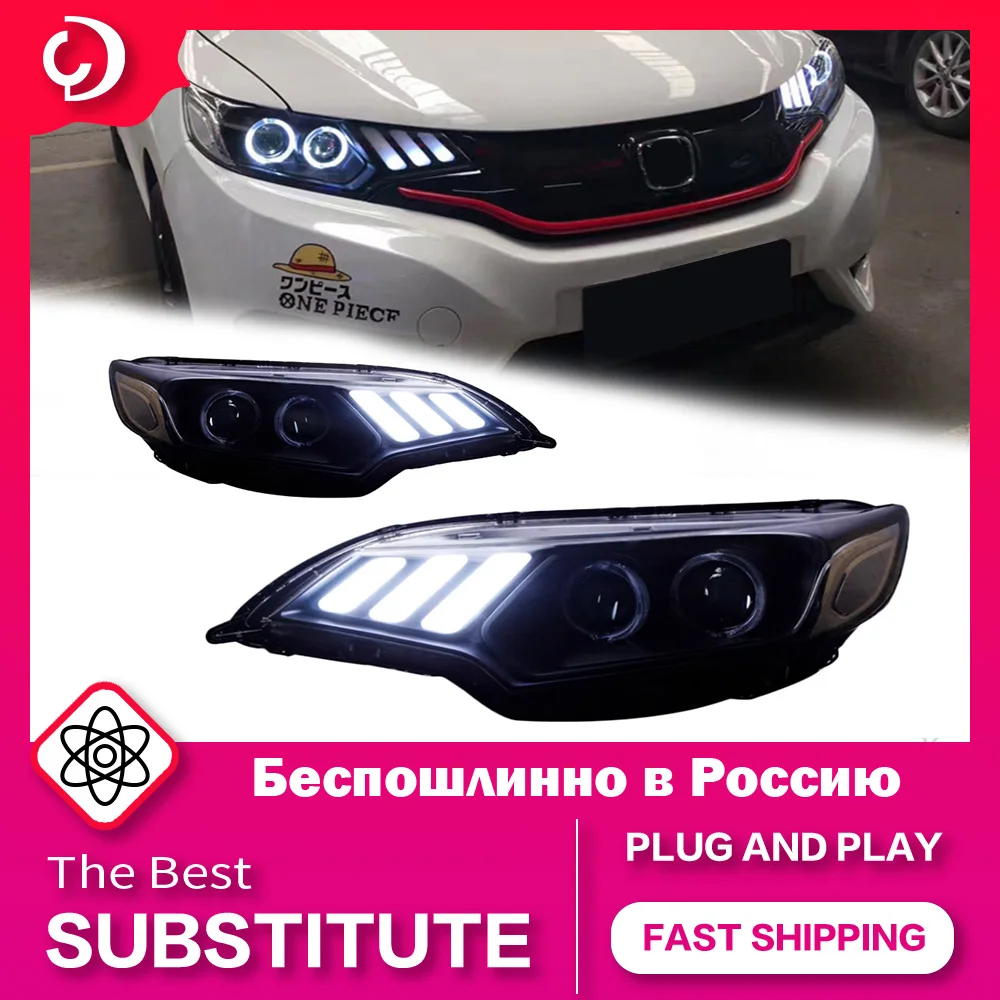 Headlights for Fit Jazz 2014-2020 GK5 LED Head Lamp DRL Turn Signal Led Low Beam High Beam Angel Eye Projector Lens Work Light