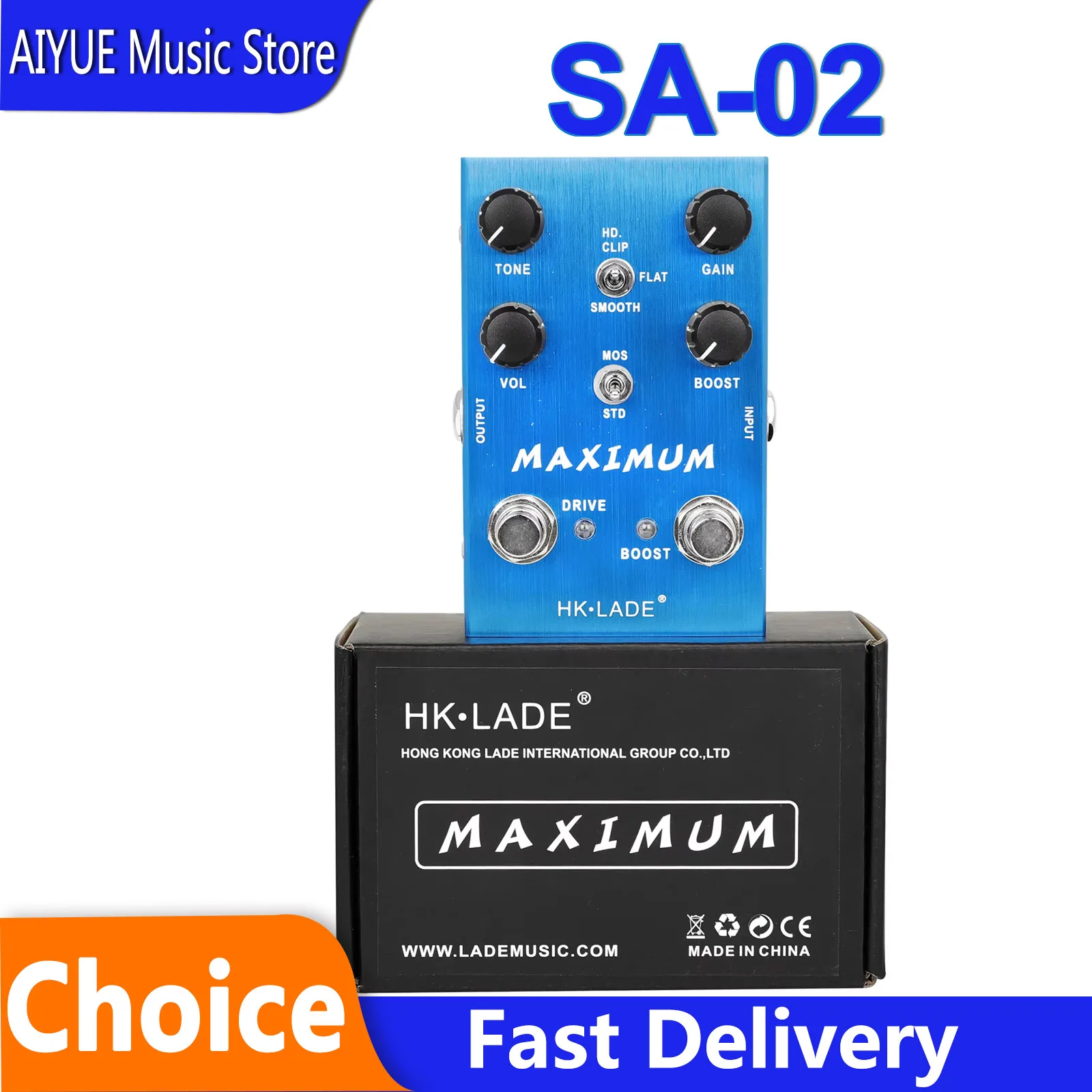 

HK.LADE SA-02 Maximum Overdrive Guitar Effect Pedal Adjustable Knob Aluminum Housing Electric Guitar For Professional Parts