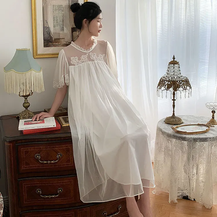 Court Pajamas Women's Summer Short-sleeved Lace Princess Style Loungewear Sleepwear Women