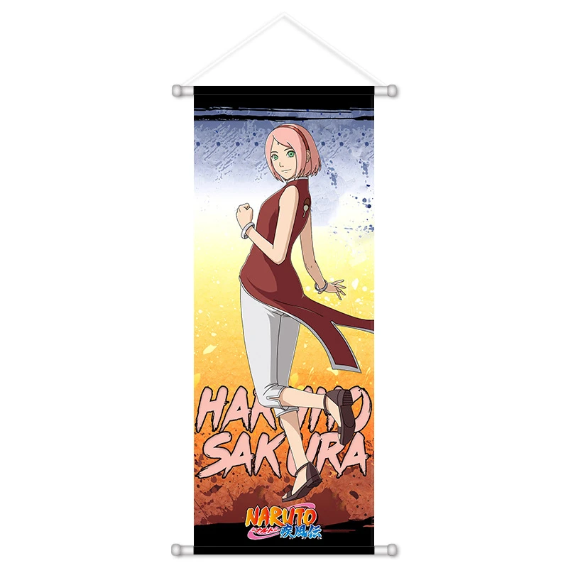 VIKAMA Pink Hair Ninja Girl Sunset Wall Scroll, 6 Designs, Wall Decor for Bedroom Living Room Dorm