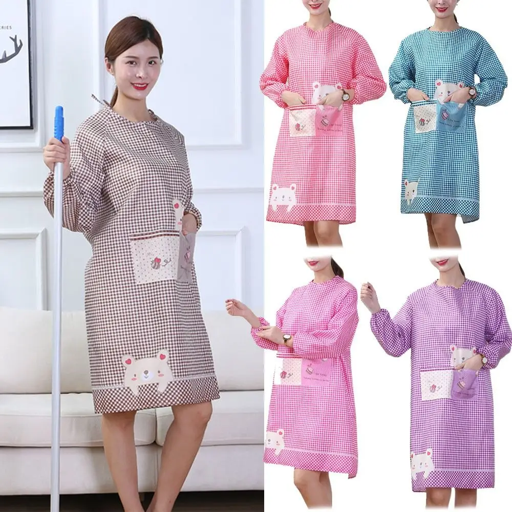 Fashionable Long Sleeved Women Overall Apron Full Wrap Household Cooking Smock Antifouling Cooking Kitchen Aprons Restaurant