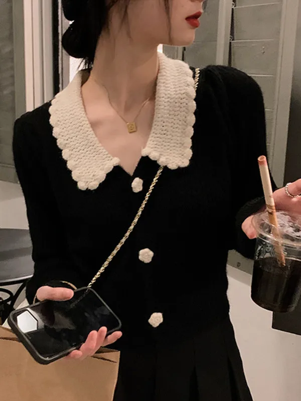 plus Size Doll Collar Knitwear Cardigan Women's Base Layer Open Front French Style Fashion Trendy Autumn New Arrival