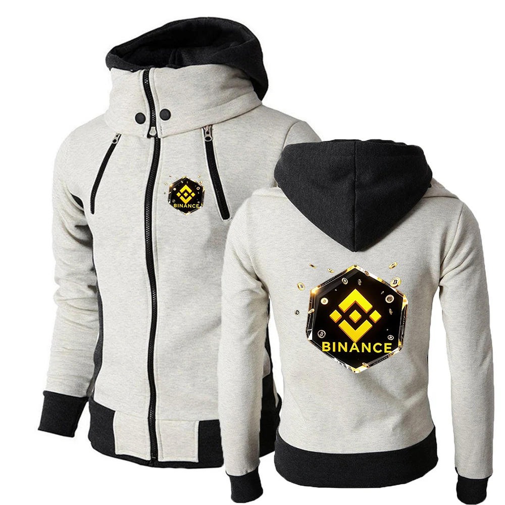 2026 Men's Spring And Autumn Lightweight Hooded Coat Jacket Binance Crypto Logo Print High Street Lapel Collar Zipper Hoodies