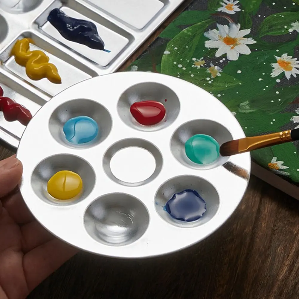 Metal Watercolor Palette 6/10/12 Wells Circular/Rectangular Mixing Paint Tray Hand Drawn Painting Color Palette Art Supplies