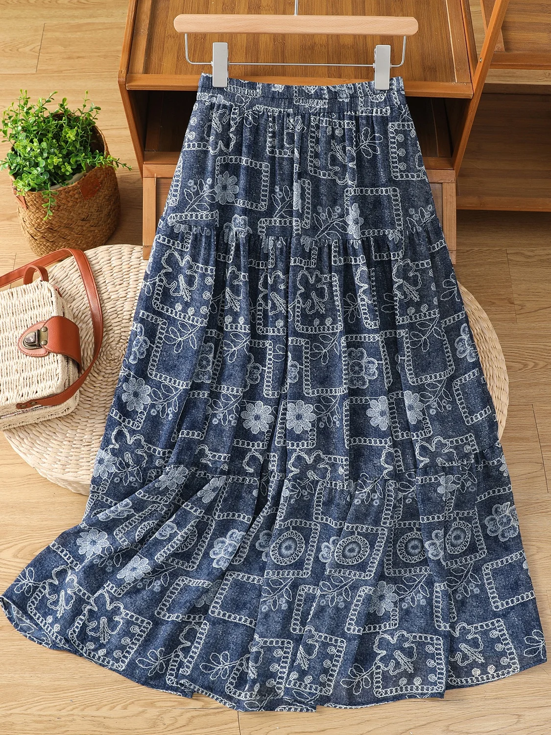 n الأزهار طويلة ألف خط ميدي تنورة زائد حجم الصيف عطلة جديدة الشاطئ Sle المرأة Faion عارضة القطن البوليستر تنورة #5