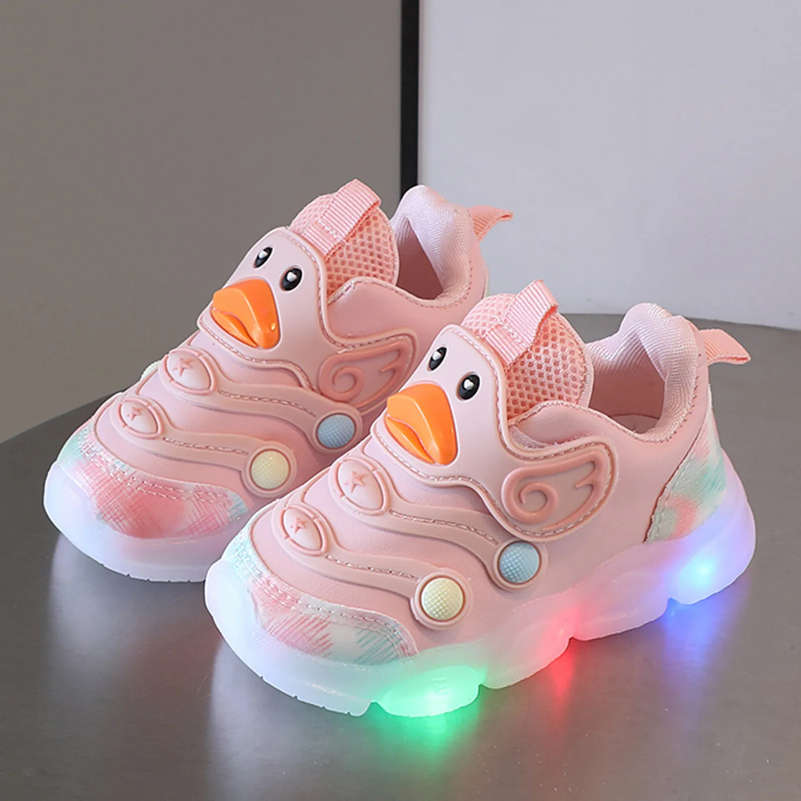 Kids Sport Shoes with Light Cartoon Cute Duck Breathable Mesh Toddler Girls Sneakers Kids Shoes Baby Boys LED Infant Sneakers