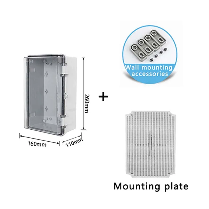 صندوق توصيل بلاستيك ABS للأدوات الإلكترونية ، علبة حاوية ، IP66 مقاوم للماء ، رمادي ، غطاء شفاف ، خارجي ، مفصل