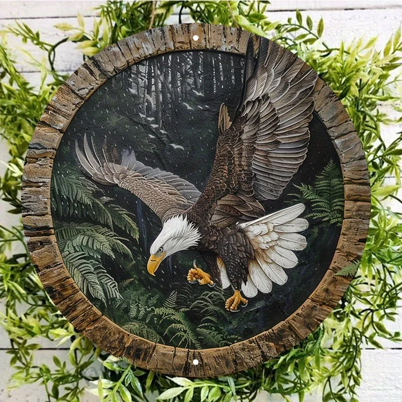 

Waterproof Eagle Metal Sign, Round Aluminum Door Decor, Pre-drilled Holes, Weather Resistant, HD Printed Textured Wall Art