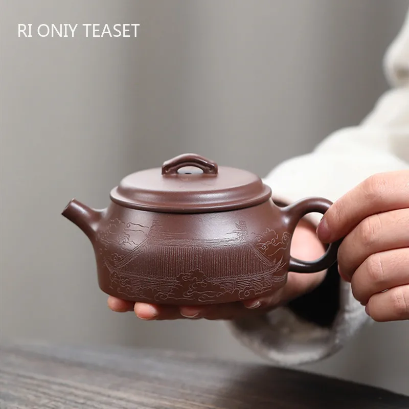 

180ml Chinese Yixing Purple Clay Teapot Kettle Master Hand-carved Tea Pot Beauty Tea Infuser Handmade Raw ore Zisha Tea Set