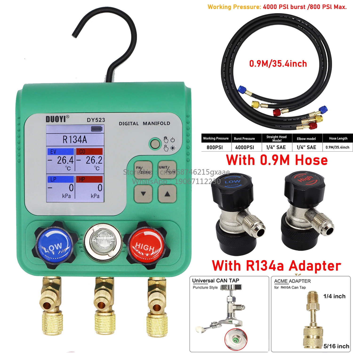 Electronic AC Refrigerant Fluoride Gauge Pressure Gauge for Automobile Refrigerant Liquid Refrigeration Kit Tool