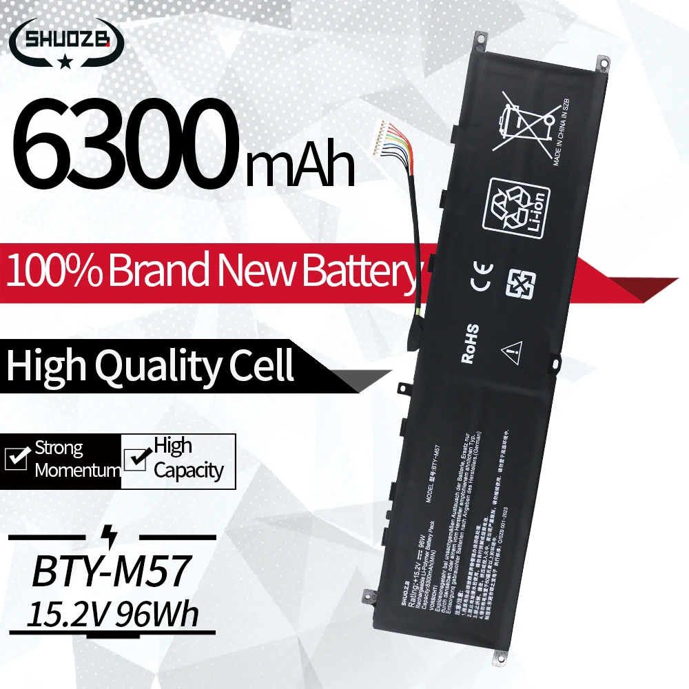 New BTY-M57 Laptop Battery For MSI GP66 GP76 MS-17K3 Leopard 10UG Series Notebook 15.2V 96Wh 6300mAh Free tools