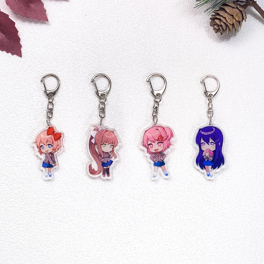 1/4Pcs Game Figures Doki Doki Literature Club Keychain Accessories Acrylic Charms Pendant For Bag Key Holder Backpack Decoration