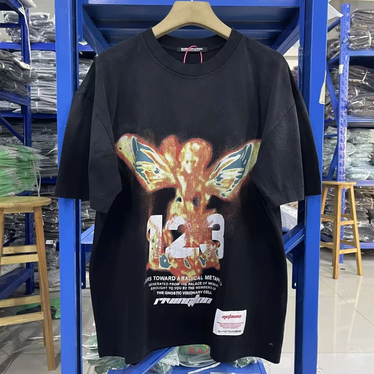 Washed RRR-123 SS26 T-Shirt Men Women Best Quality Black Angel Print Tee T Shirt