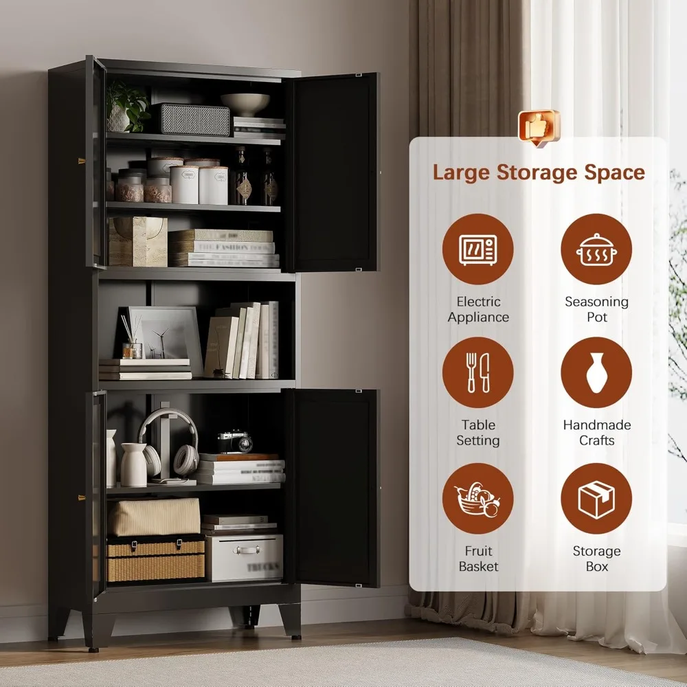 خزانة مخزن، خزانة مطبخ طويلة مع 4 أبواب وأرفف قابلة للتعديل، 69 خزانة تخزين سوداء قائمة بذاتها مع ميكروويف #4