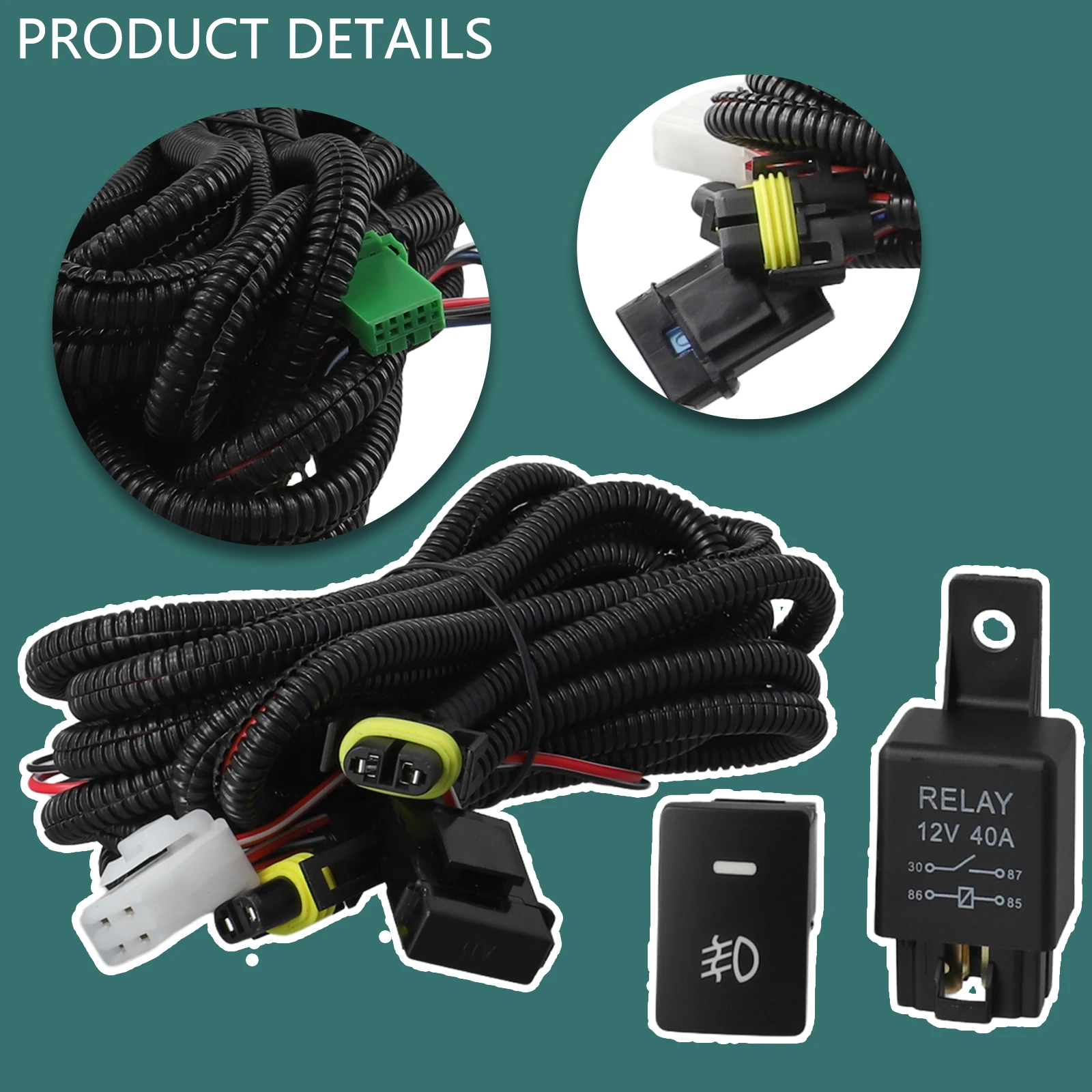 12V H11 Fog Light Harness Kit with 40A Relay LED Indicator Switch and In-Line Fuse for Toyota Fog Lamp Installation