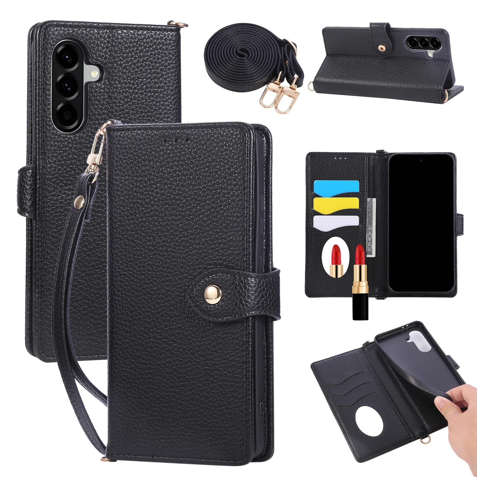 Lanyard mit Spiegel-Kartenhalter-Abdeckung, Handyhülle für Samsung Galaxy A06 A16 A26 A36 A56 A05 A05S A15 A25 A35 A55 A14 A24 A34 A54