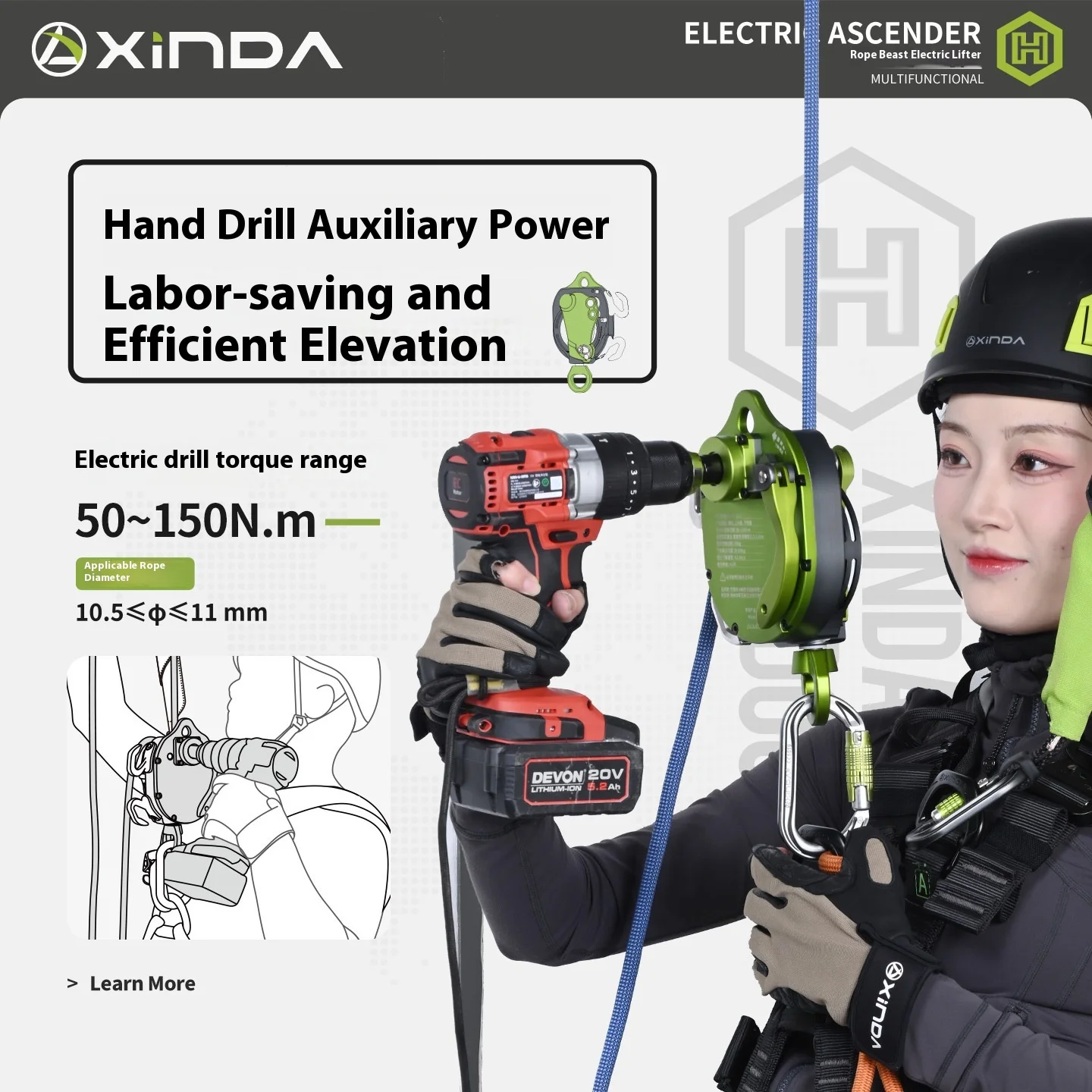 Xinda Electric Ascender Kit Aerial Work Equipment Slow Descender Rapid Descent Rope Climbing Machine Fall Protection Equipment