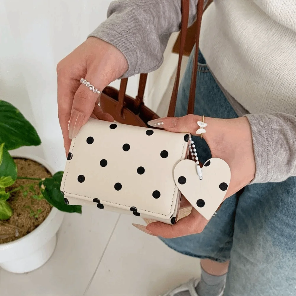 Large Capacity Polka Dot Short Wallet Lightweight Button Closure Card Holder Wallet Foldable Multi Card Slots Coin Purse Travel