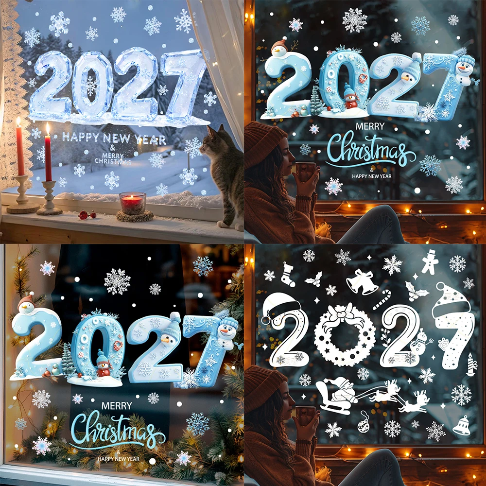 2027 New Year Christmas Window Stickers Double Sided Same Color Ice Snowflake Design For Home Holiday Party Decoration