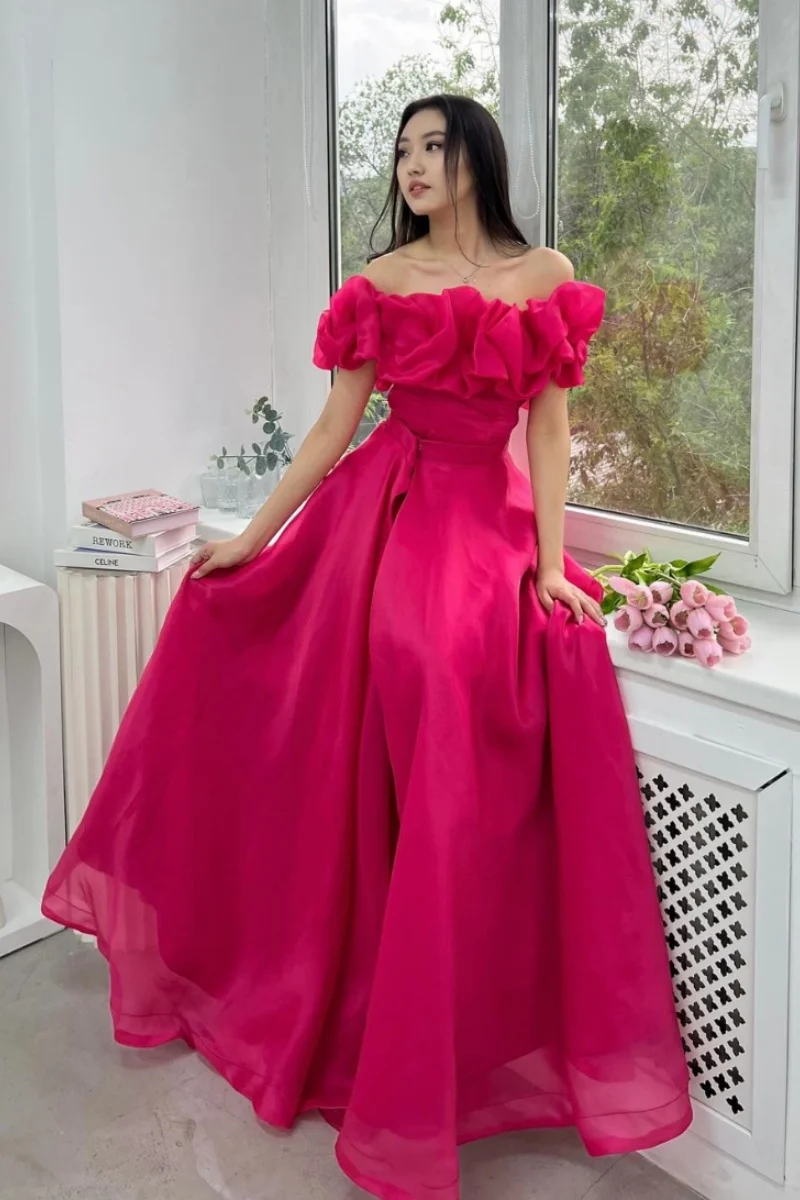 

Beshinel Customized Off The Shoulder Hot Pink Detachable Prom Dresses 2025 Formal Occasion Graduation Cocktail Party Gowns