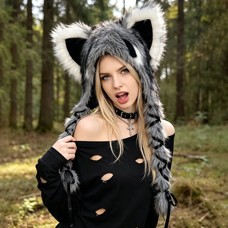 New Ethnic Style Hat Raccoon Ear Protection Hat Punk Rock Autumn/Winter Warm Braided Raccoon Hat Party Accessories