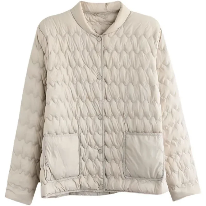Down Cotton Jackets For Women Coats Lightweight Short Outwear Autumn Round Neck Pocket Coat Loose Concealed Buckle Cotton Jacket