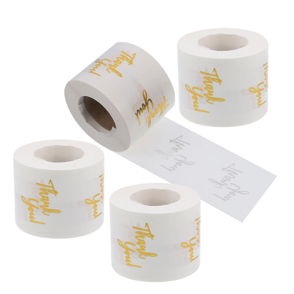 

4 Rolls Thank You Stickers Gold Foil Sealed Labels Round Design Gift Wrapping Business Use Envelope Seals Transparent Elegant