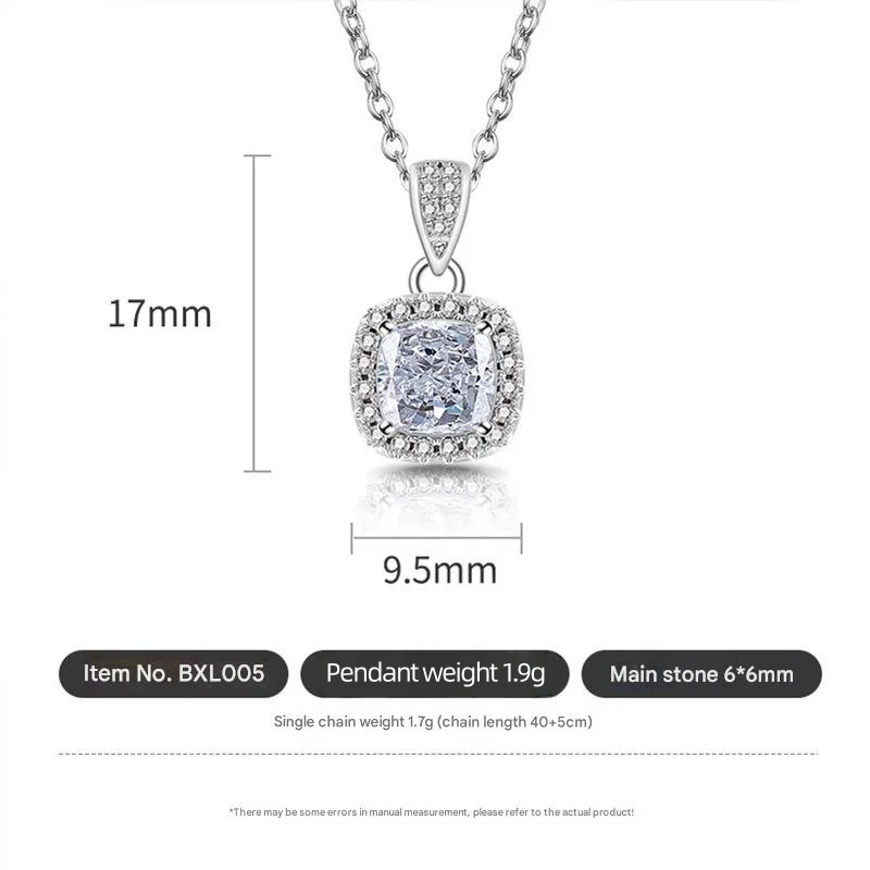 925 فضة بسيط قطع زهرة الجليد كريستال الزركون الأميرة حقيبة مربعة قلادة عيد ميلاد الذكرى حفل زفاف هدية